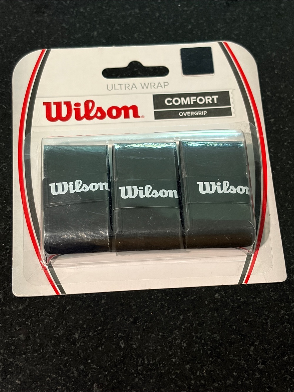 Black WILSON COMFORT OVERGRIP 3 Pack for tennis racket